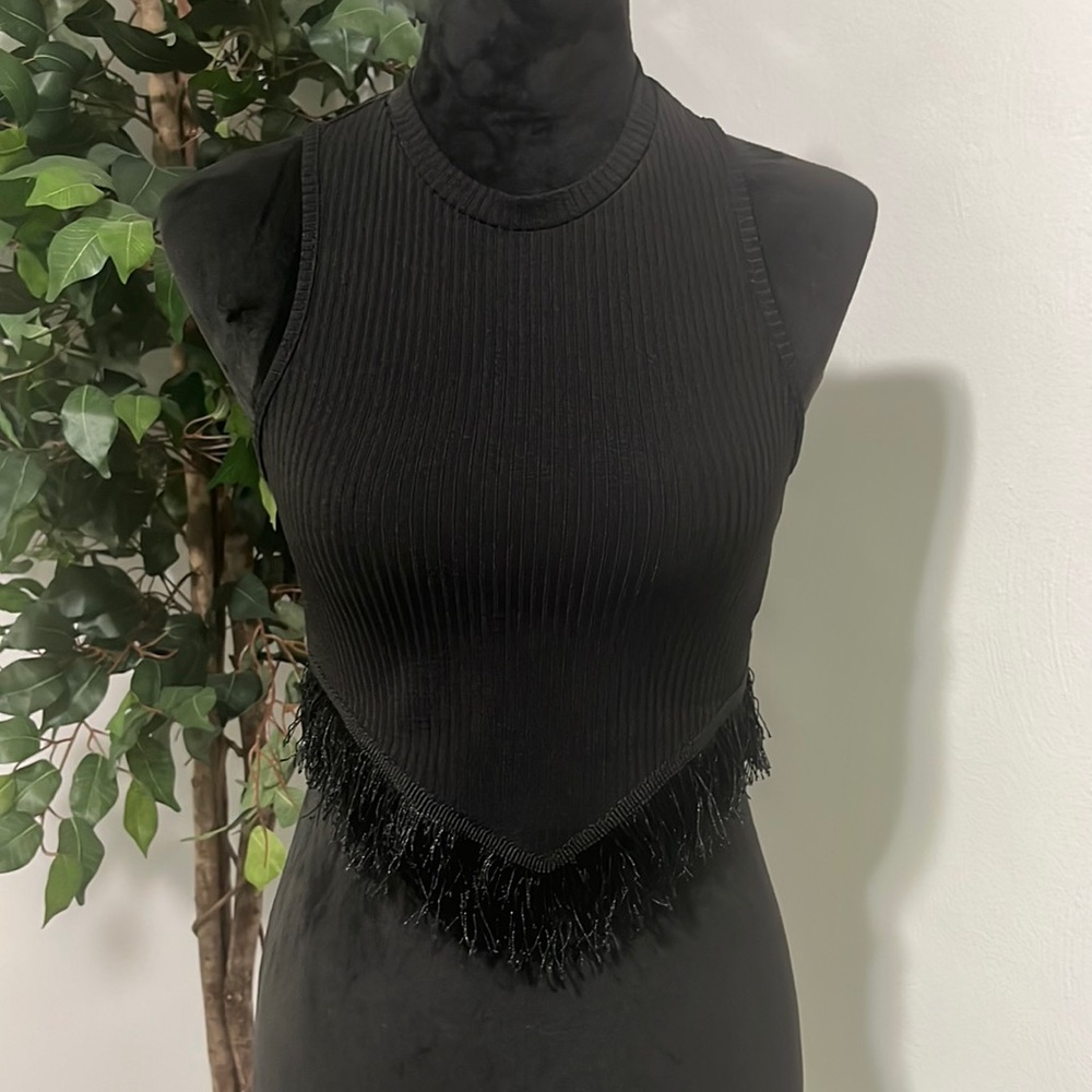 Black fringe crop top